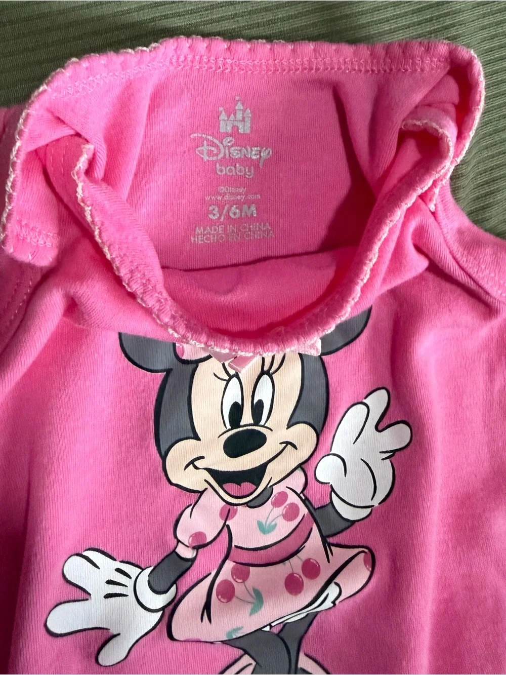 Disney Pink & White Minnie Cherry One-Piece Bodysuit Set